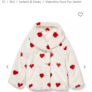 Janie and Jack Heart Pattern Faux Fur Jacket - White and Red